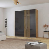 Rauch Mosbach Basalt Glass Sliding Door Wardrobe - W181cm - Pendle Village Furniture
